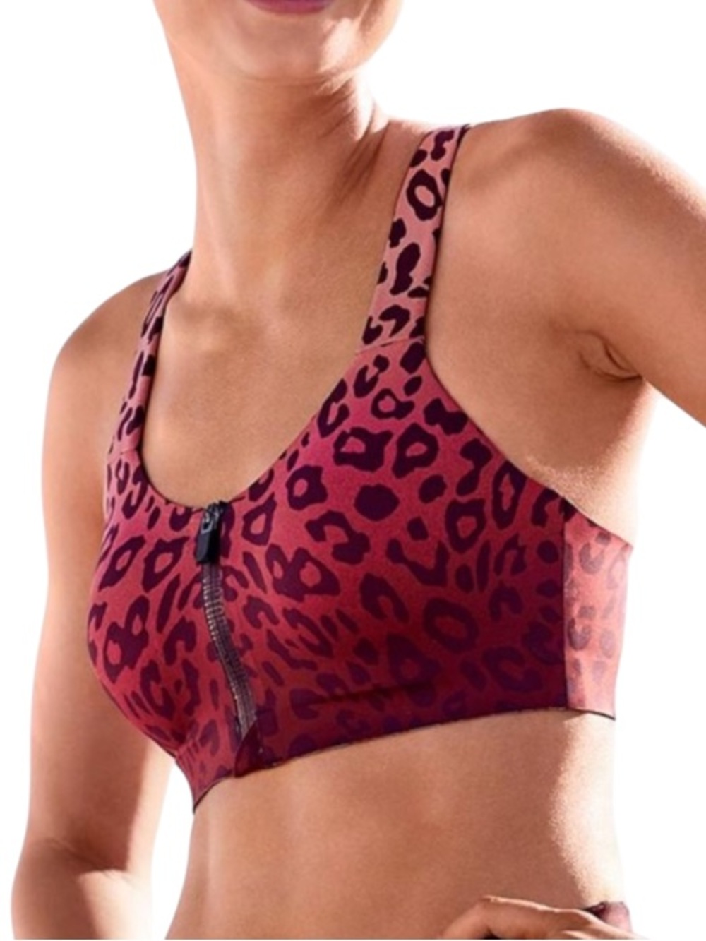 Victoria Secret Incredible Knockout Ultra Max Front Zip Leopard Print Sports Bra